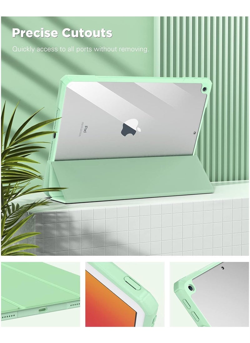 Case for iPad 9th Generation 2021/iPad 8th Generation 2020/iPad 7th Generation 2019 10.2 inch with Pencil Holder, Slim Protective Cover with Clear Back Shell, Auto Wake/Sleep, (Green)