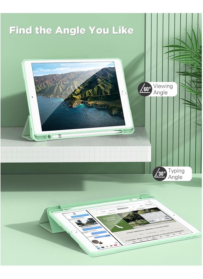 Case for iPad 9th Generation 2021/iPad 8th Generation 2020/iPad 7th Generation 2019 10.2 inch with Pencil Holder, Slim Protective Cover with Clear Back Shell, Auto Wake/Sleep, (Green)