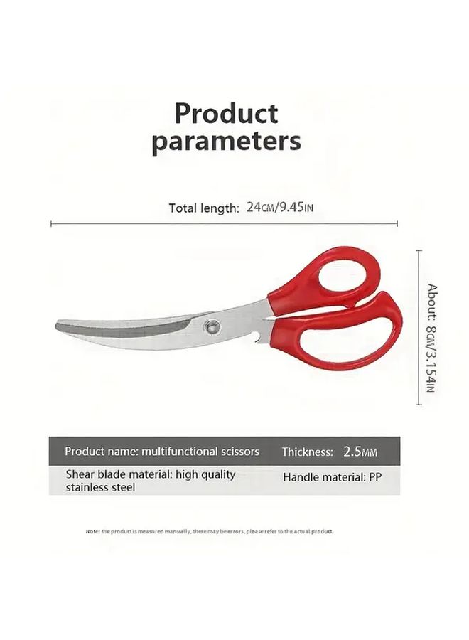 Red Heavy Duty BBQ Shears with Serrated Blades Ergonomic Locking Handle for Meat Bone - Image 3