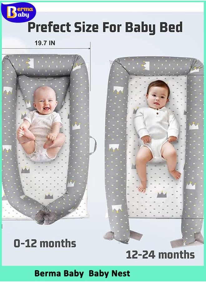 Berma Baby - Baby Nest,  Baby Nest Pod for Newborn, Soft Sleeping Cribs Cuddle Pads with Pillow, 100% Cotton Swaddling Wrap for Newborn & Babies - Image 1