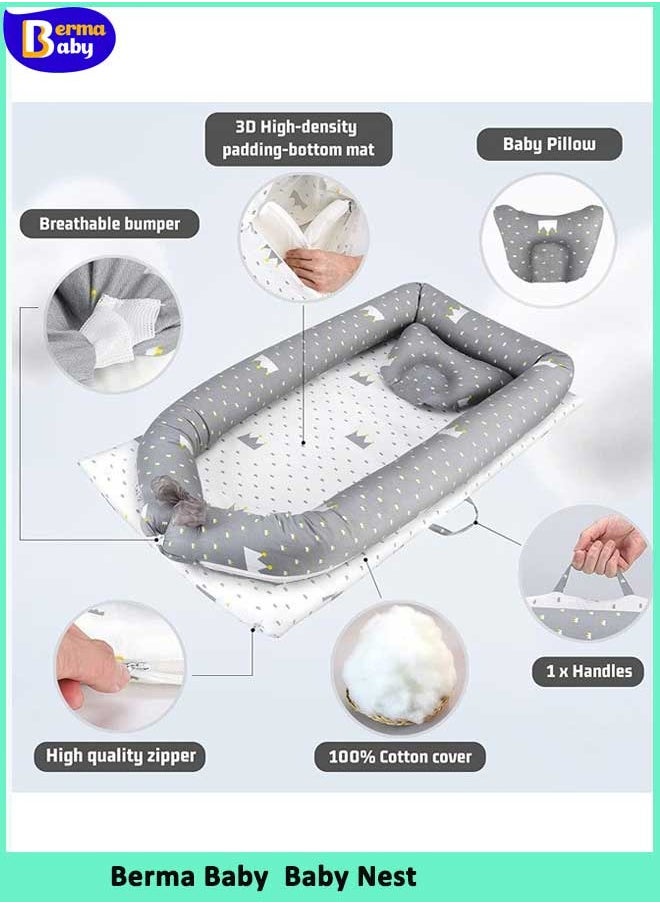 Berma Baby - Baby Nest,  Baby Nest Pod for Newborn, Soft Sleeping Cribs Cuddle Pads with Pillow, 100% Cotton Swaddling Wrap for Newborn & Babies - Image 1