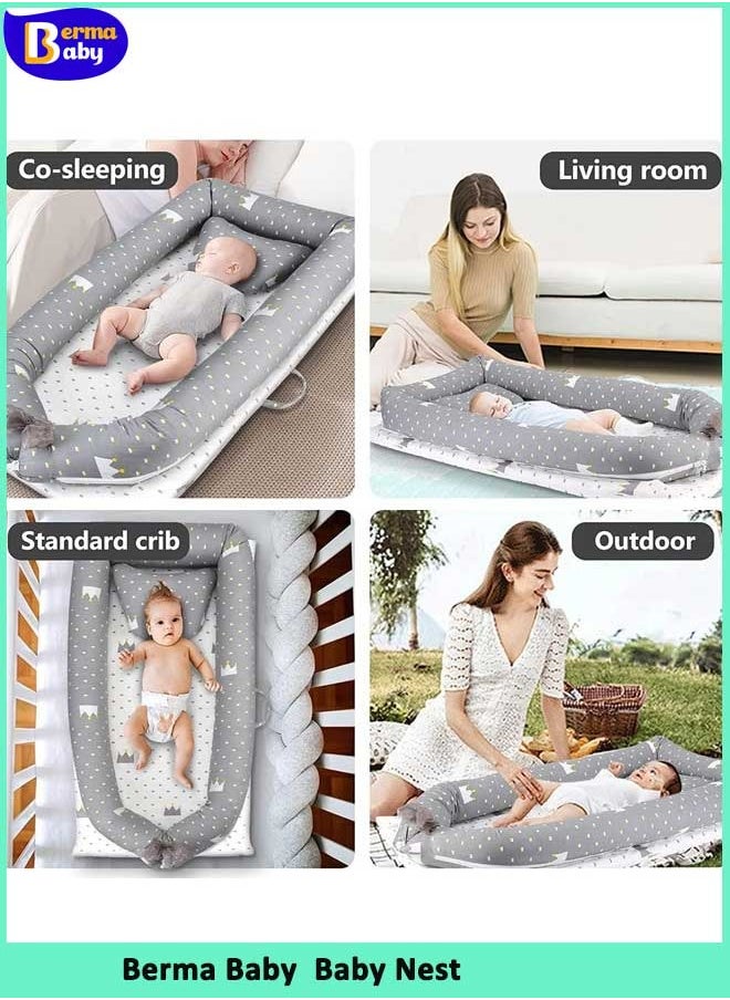 Berma Baby - Baby Nest,  Baby Nest Pod for Newborn, Soft Sleeping Cribs Cuddle Pads with Pillow, 100% Cotton Swaddling Wrap for Newborn & Babies - Image 1