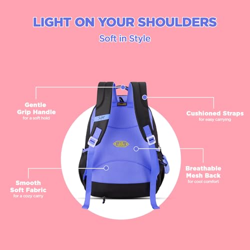 Skybags Floral 02 37 Liters Floral Print Premium Polyester Fabric School Backpack for Kids with Multiple Compartments and Adjustable Strap - Girls (Blue) - Image 4