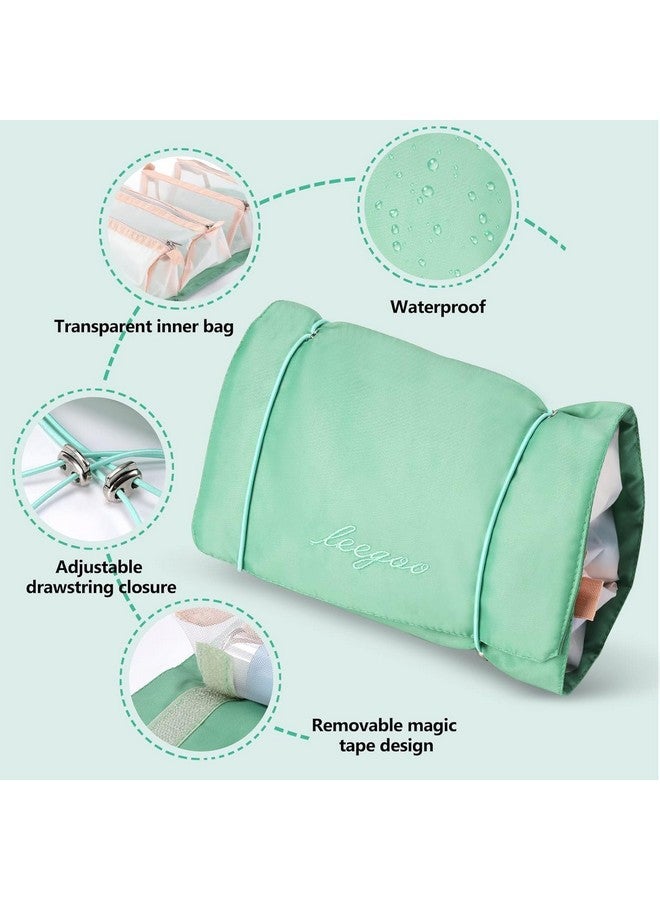 OffyBird 4 in 1 Waterproof Travel Makeup Bag - Detachable Hanging Roll-Up Organizer with 4 Mesh Pouches for Toiletries, Brushes & Beauty Tools for Men & Women (Green) - Image 3