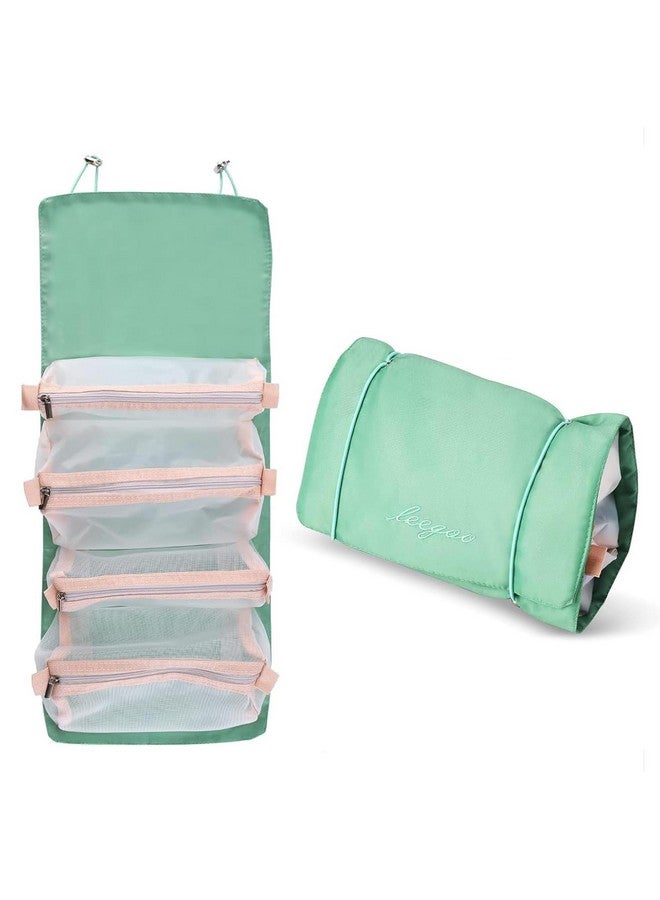 OffyBird 4 in 1 Waterproof Travel Makeup Bag - Detachable Hanging Roll-Up Organizer with 4 Mesh Pouches for Toiletries, Brushes & Beauty Tools for Men & Women (Green) - Image 1