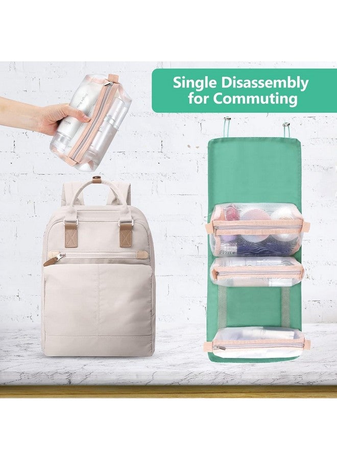 OffyBird 4 in 1 Waterproof Travel Makeup Bag - Detachable Hanging Roll-Up Organizer with 4 Mesh Pouches for Toiletries, Brushes & Beauty Tools for Men & Women (Green) - Image 4