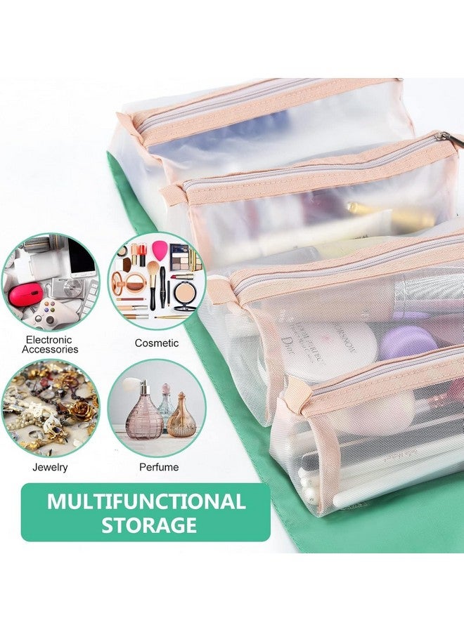 OffyBird 4 in 1 Waterproof Travel Makeup Bag - Detachable Hanging Roll-Up Organizer with 4 Mesh Pouches for Toiletries, Brushes & Beauty Tools for Men & Women (Green) - Image 5