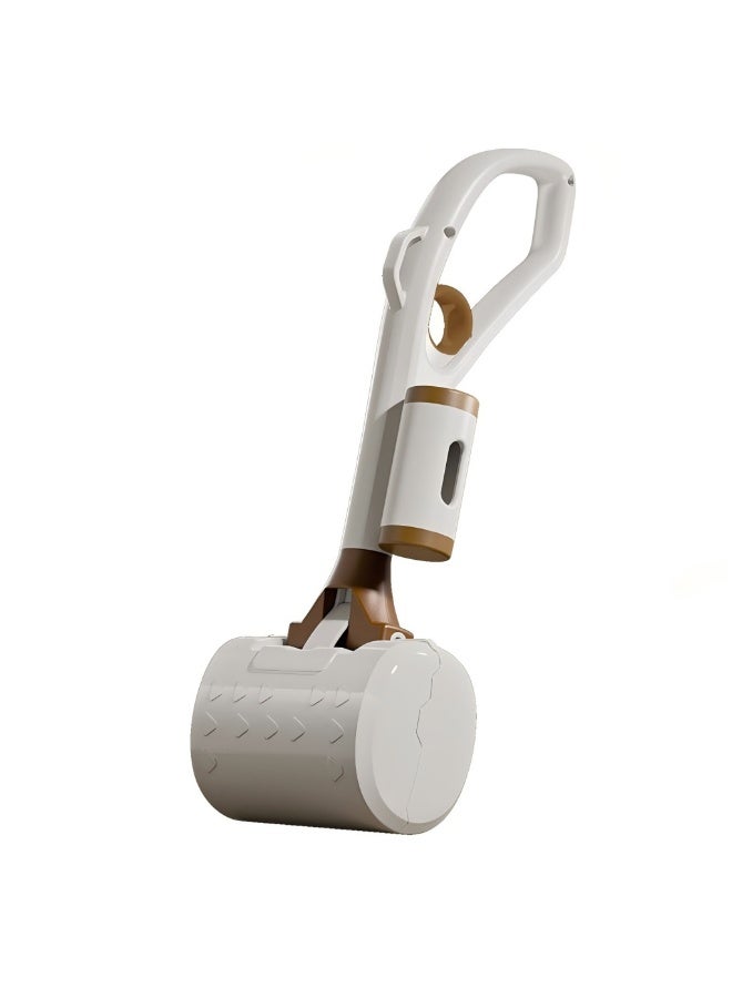 EPET Portable Long Handle Dog Poop Scooper with Integrated Waste Bag Dispenser - Hands-Free Pet Waste Cleanup Tool for Outdoor Grass & Pavement (Khaki & Brown) - Image 1