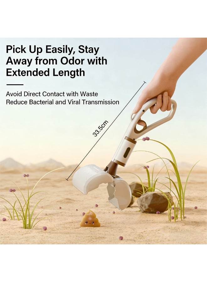 EPET Portable Long Handle Dog Poop Scooper with Integrated Waste Bag Dispenser - Hands-Free Pet Waste Cleanup Tool for Outdoor Grass & Pavement (Khaki & Brown) - Image 2
