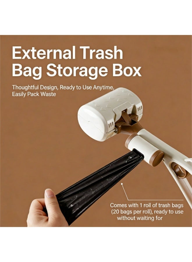 EPET Portable Long Handle Dog Poop Scooper with Integrated Waste Bag Dispenser - Hands-Free Pet Waste Cleanup Tool for Outdoor Grass & Pavement (Khaki & Brown) - Image 3