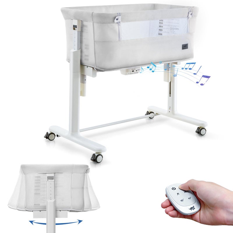VaVaSoo VaVaSoo Rocking Bassinet for Baby Automatic Bedside Crib Electric Cradle 5 Heights Adjustable Bedside Sleeper for Babies Infant Smart Auto Rocking Crib 3 in 1 Bassinet on Wheels White