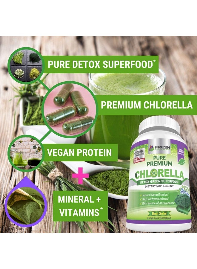 FRESH HEALTHCARE Premium Chlorella Supplement, 1200mg Pure Vegan Powder Capsules, 180 Chlorophyll and CFG Pills, Natural Detox Superfood, Naturally Contains B Vitamins and Minerals - Image 3