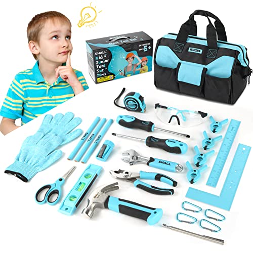 SHALL 26-Piece Kids Size Tool Set, Real Tools Kit for Kids with 12" Tool Bag, Safety Certified Children Learning Tool Set with Hand Tools for Boys & Girls Age 6+, DIY Building, Woodwork & Construction - Image 1