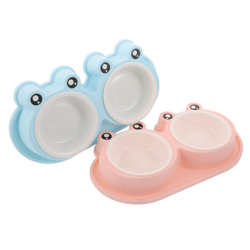 Frog Shaped Double Bowl Pet Food and Water Set for Kittens Small Dogs Plastic Non Slip Base - Image 2