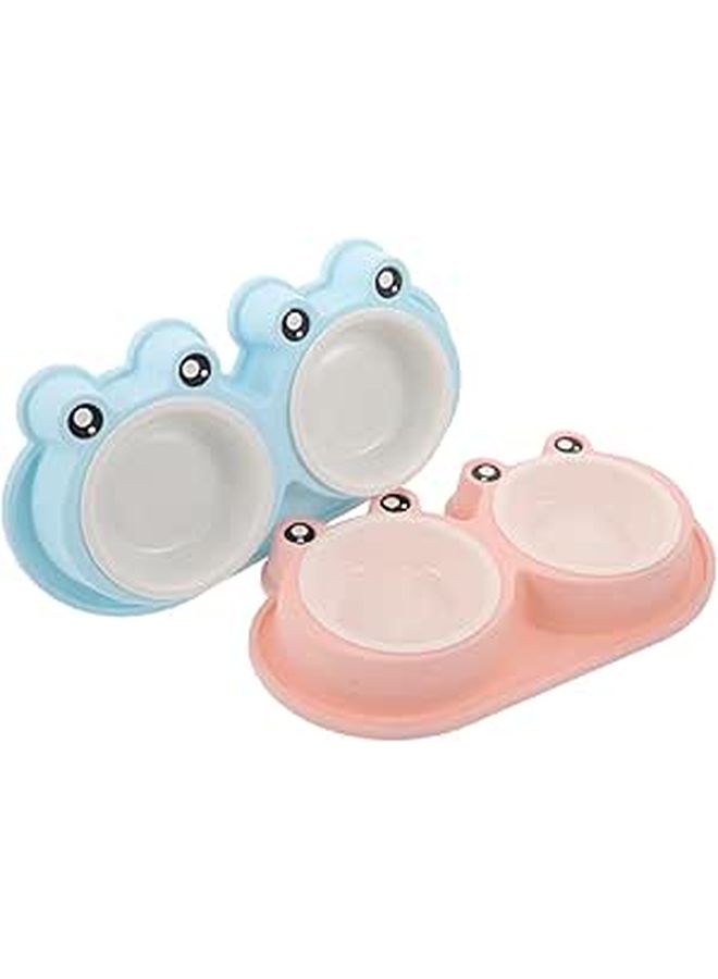Frog Shaped Double Bowl Pet Food and Water Set for Kittens Small Dogs Plastic Non Slip Base - Image 1