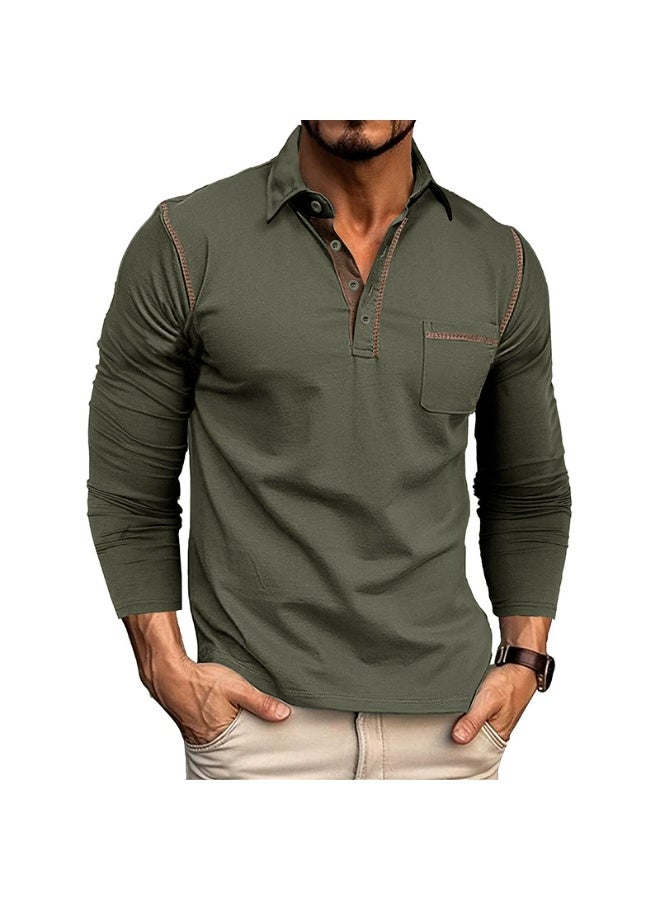 general Men's Casual Polo Shirts Classic Long Sleeve Basic Button T-Shirt Lightweight Cotton Golf Tops with Pocket - Image 1