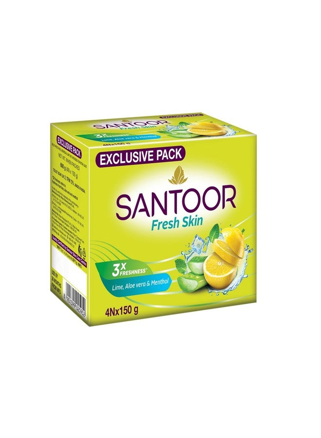 سانتور صابون سانتور فريش سكين للاستحمام بالليمون والصبار والمنثول | استمتع بانتعاش يفوق الوصف بثلاثة أضعاف | مناسب لجميع أنواع البشرة | 150 غرام، عبوة من 4 قطع - Image 2