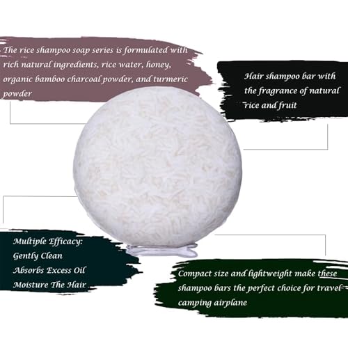 DLZZRS Rice Water Shampoo Bar for Deep Cleaning, Hydrating & Moisturizing Dry Hair, Natural Solid Soap Shampoo for All Hair Types, 2.1oz - Image 3