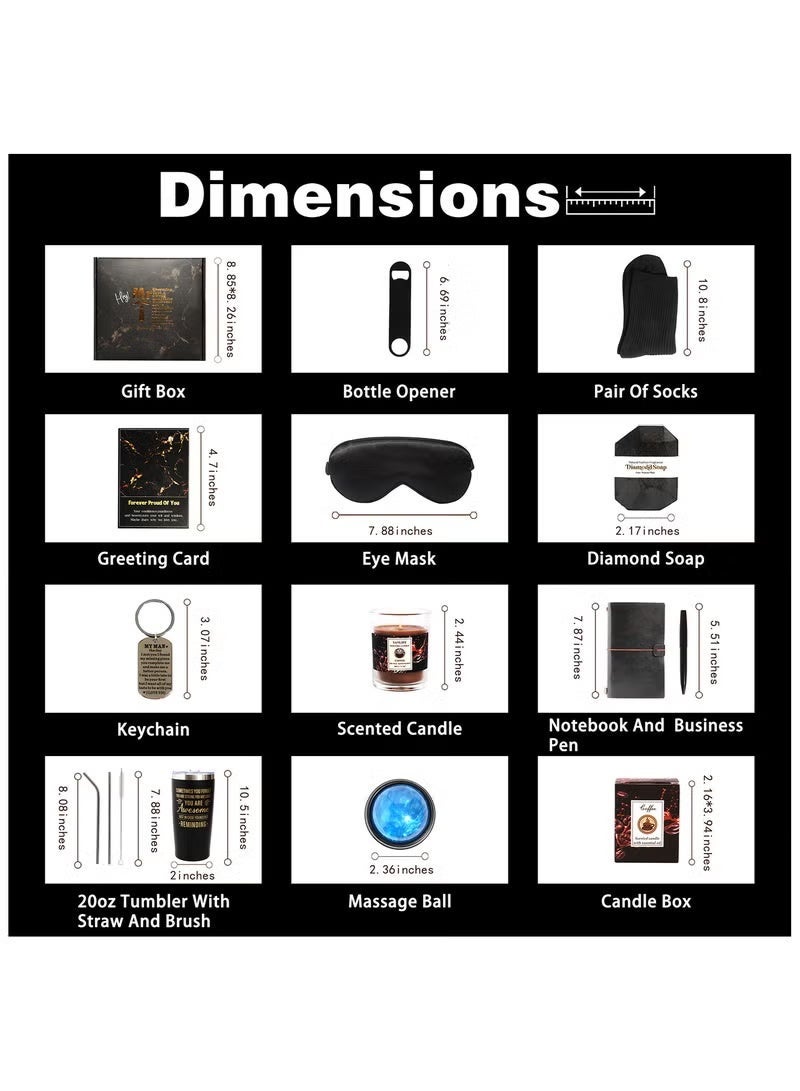 Gift Baskets for Men - Birthday Gift Box Set Contains 12 Items Inspirational Gifts Relaxing Spa Treatment Packages for Men Friendship Friend Gifts for Men - Image 2