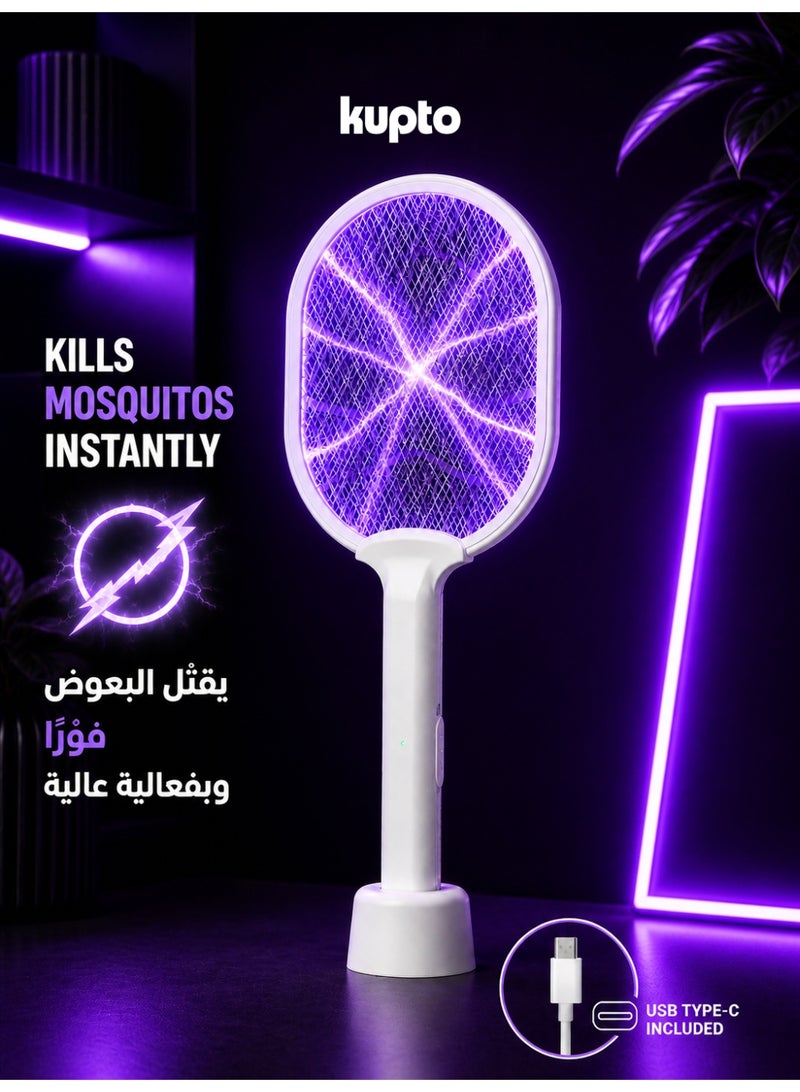 كوبتو مضرب كهربائي لقتل البعوض مع ضوء UV، صاعق حشرات قابل للشحن، شحن USB لقتل الذباب والبعوض للاستخدام الداخلي والخارجي، المنزل والتخييم - Image 1