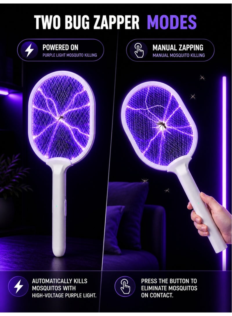 كوبتو مضرب كهربائي لقتل البعوض مع ضوء UV، صاعق حشرات قابل للشحن، شحن USB لقتل الذباب والبعوض للاستخدام الداخلي والخارجي، المنزل والتخييم - Image 2