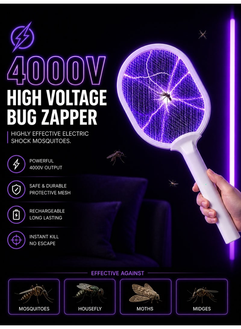 كوبتو مضرب كهربائي لقتل البعوض مع ضوء UV، صاعق حشرات قابل للشحن، شحن USB لقتل الذباب والبعوض للاستخدام الداخلي والخارجي، المنزل والتخييم - Image 4