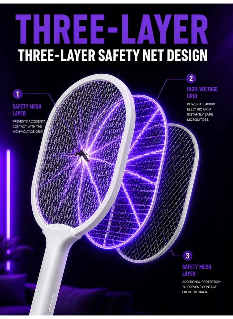 كوبتو مضرب كهربائي لقتل البعوض مع ضوء UV، صاعق حشرات قابل للشحن، شحن USB لقتل الذباب والبعوض للاستخدام الداخلي والخارجي، المنزل والتخييم - Image 5