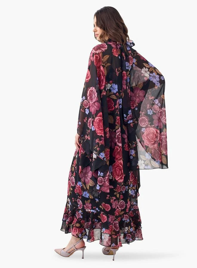 ايكونيك فستان ماكسي أيقوني بطبعة زهور وياقة عالية