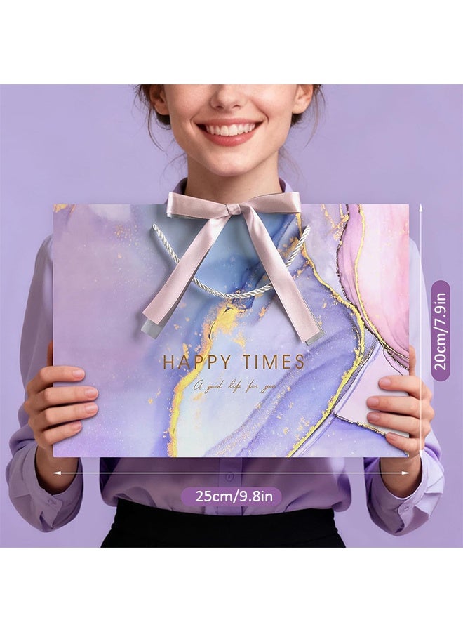 GIFT 2 Pcs Medium Gift Bag with Tissue Papers and 1 Greeting Card 2 Color Ribbon, Purple Marble Pattern Gift Bags, Portable Paper Birthday Gift Bag with Handles, Present Bags for Wedding Party - Image 3