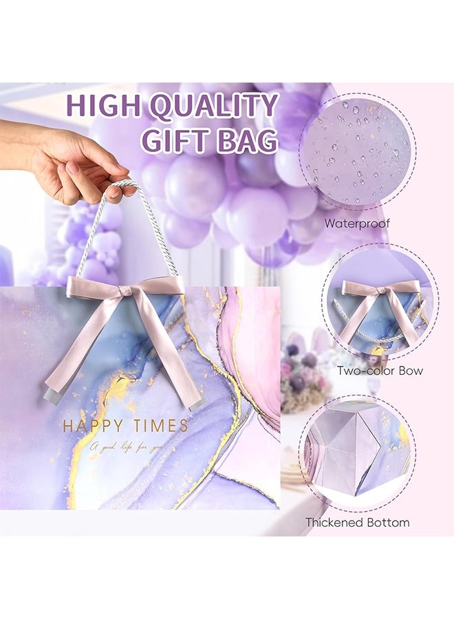 GIFT 2 Pcs Medium Gift Bag with Tissue Papers and 1 Greeting Card 2 Color Ribbon, Purple Marble Pattern Gift Bags, Portable Paper Birthday Gift Bag with Handles, Present Bags for Wedding Party - Image 5