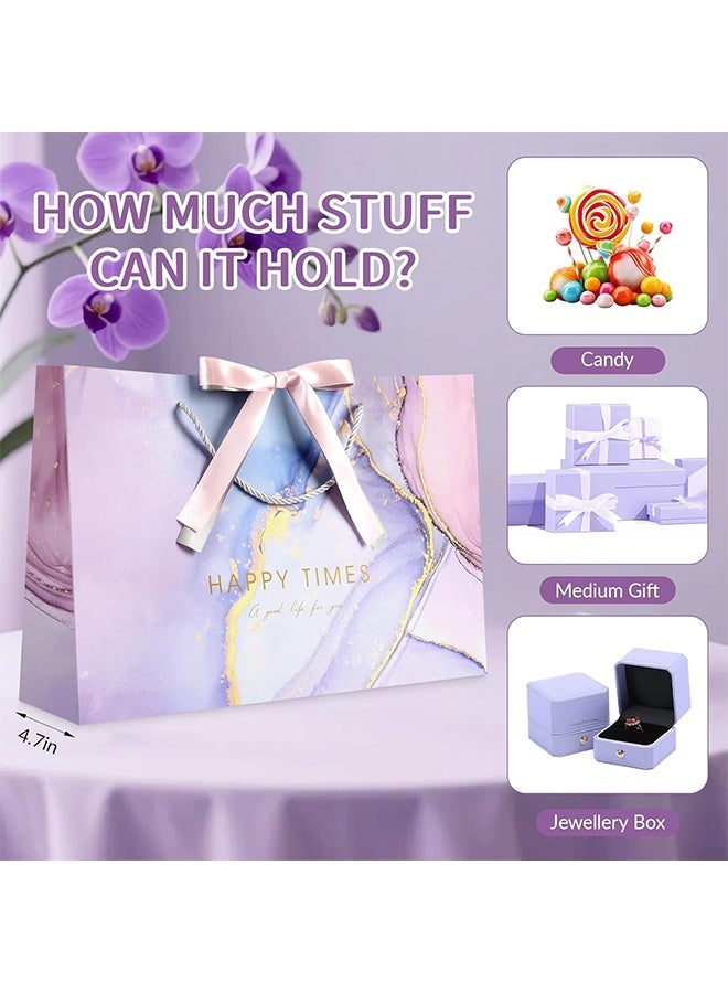 GIFT 2 Pcs Medium Gift Bag with Tissue Papers and 1 Greeting Card 2 Color Ribbon, Purple Marble Pattern Gift Bags, Portable Paper Birthday Gift Bag with Handles, Present Bags for Wedding Party - Image 4