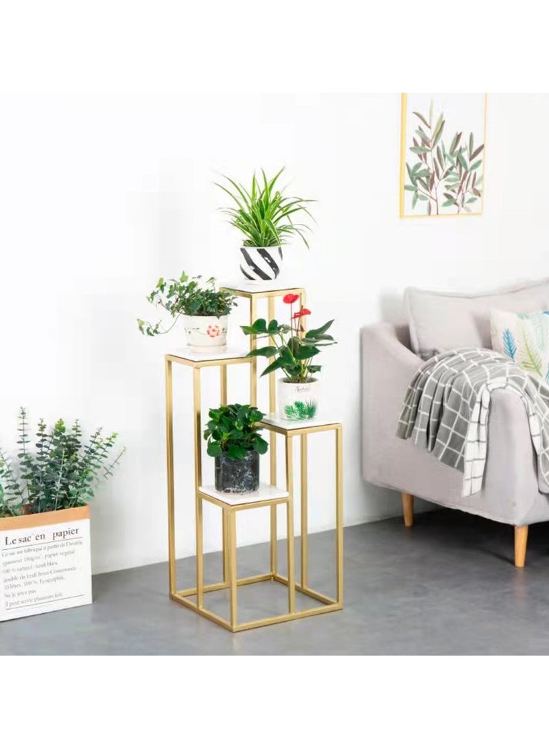 LINGWEI Metal Flower Stand 4 Tier Flower Shelf Display Stand with Marble Surface Display Plant Pot Holder End Table - Image 3