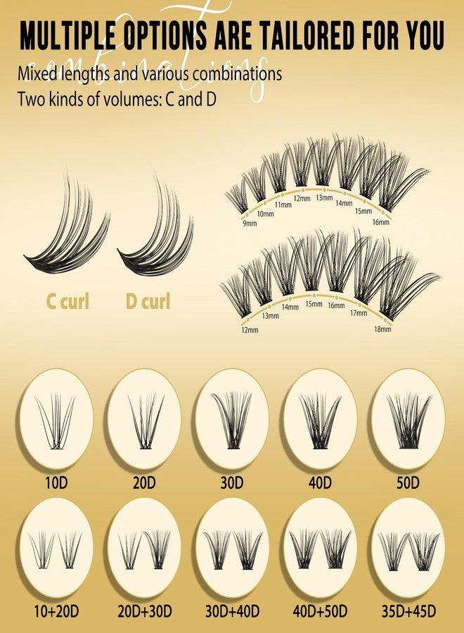 QUEWEL Lash Clusters 320Pcs Cluster Lashes 35D+45D D Curl Lash Cluster Eyelash Extensions Mix9-16mm Individual Eyelashes Clusters Wispy Lash Clusters Thin Band Soft to Use at Home(35D+45D D Mix9-16) - Image 4