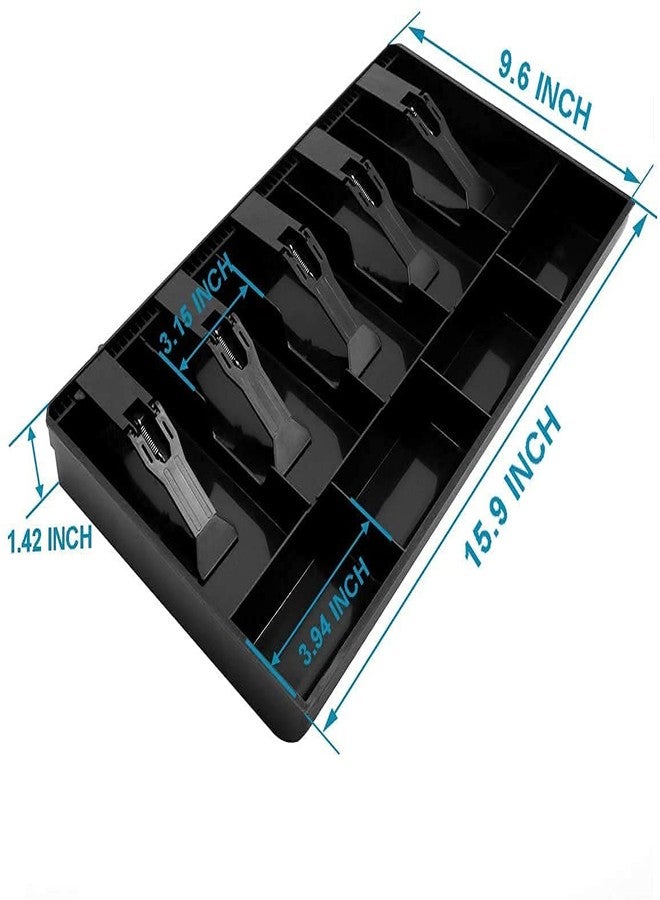 BIYALI Cash Box Cash Drawer Organizer Tray Register Insert Tray Replacement 5 Bills 4 Coins for Petty Cash Money Storage Box (15.9 x 9.6 x 1.42 Inch) - Image 3