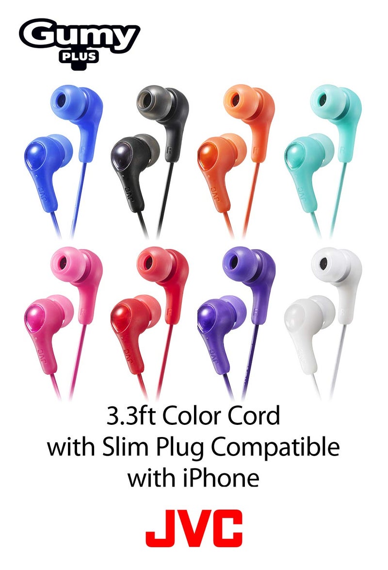 JVC ORANGE GUMY In ear earbuds with stay fit ear tips. Wired 3.3ft colored cord cable with headphone jack. Small, medium, and large ear tip earpieces included. JVC GUMY HAFX7D - Image 5