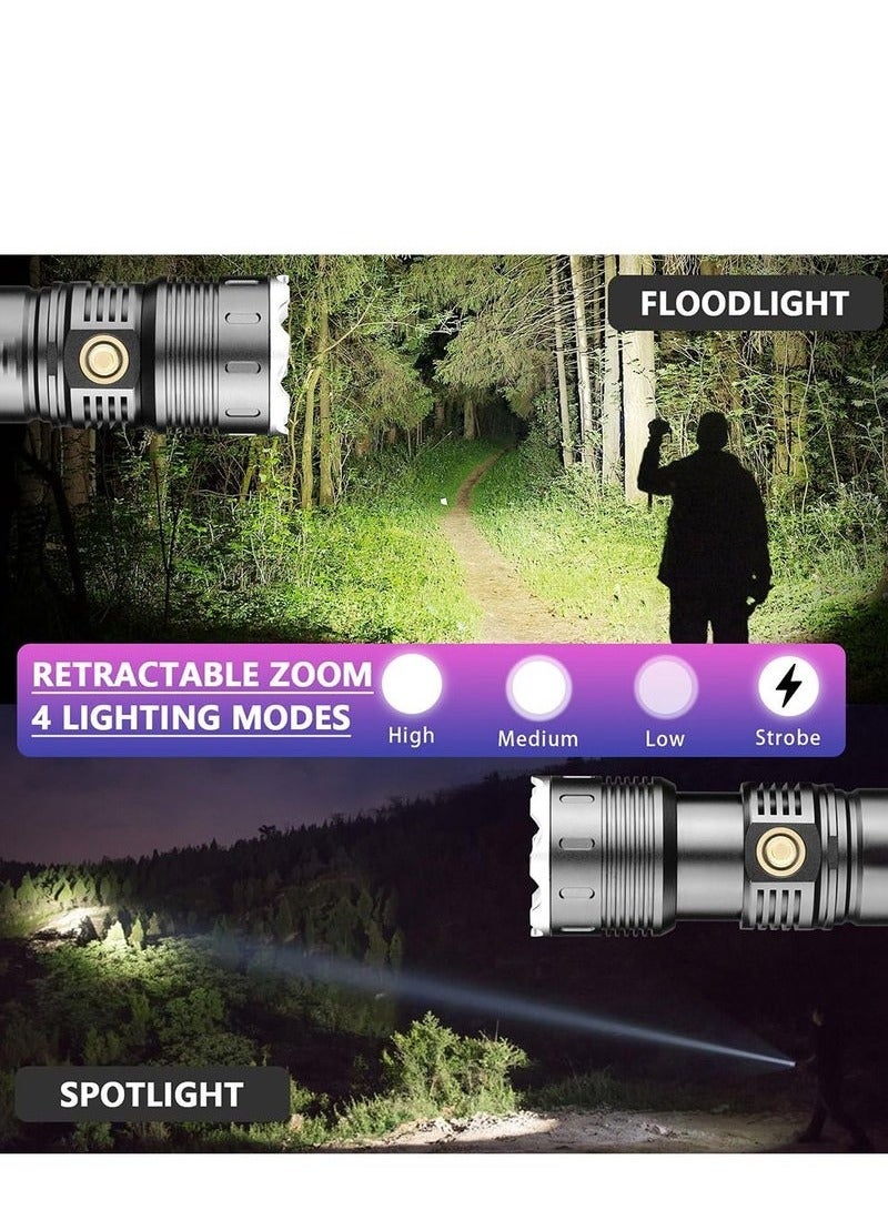 Rechargeable Flashlight, 100000 High Lumens Super Bright Led Flashlight with 4 Modes Zoom in/out Powerful Handheld Long Distance lighting Torch light  - Image 3