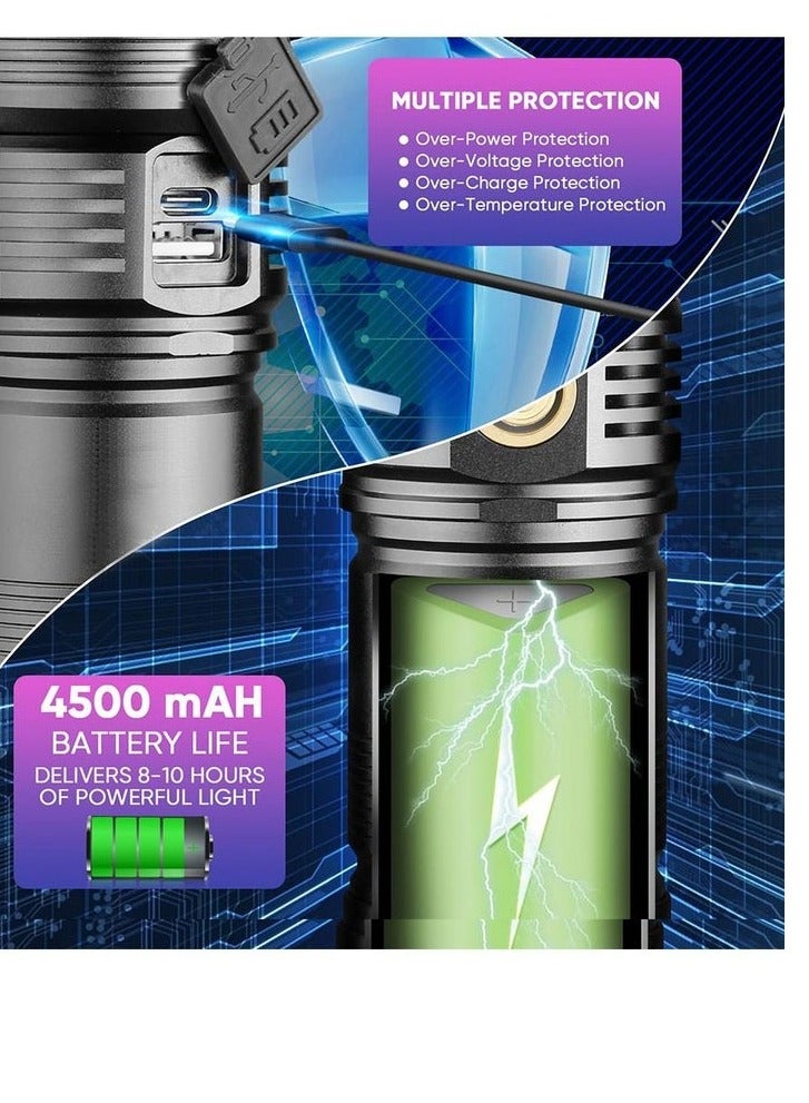 Rechargeable Flashlight, 100000 High Lumens Super Bright Led Flashlight with 4 Modes Zoom in/out Powerful Handheld Long Distance lighting Torch light  - Image 4