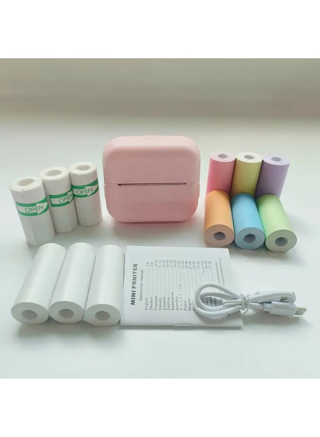 اراباش مجموعة طابعة صغيرة لاسلكية - صانع ملصقات حرارية محمول، 203 نقطة في البوصة، مثالية للملاحظات والمجلات وإيصالات العمل والحرف اليدوية، تعمل بمنفذ USB/البطارية، مجموعة هدايا مثالية مع 12 لفة - Image 1