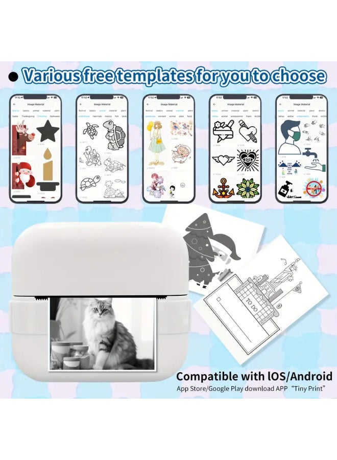 اراباش مجموعة طابعة صغيرة لاسلكية - صانع ملصقات حرارية محمول، 203 نقطة في البوصة، مثالية للملاحظات والمجلات وإيصالات العمل والحرف اليدوية، تعمل بمنفذ USB/البطارية، مجموعة هدايا مثالية مع 12 لفة - Image 2