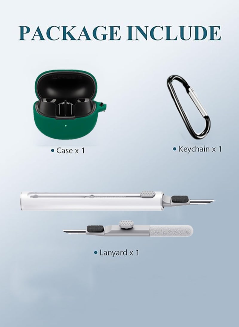 QIRG Case for QCY MeloBuds Pro HT08A Aadptive Hybrid Active Noise Cancelling Earbuds, Soft Silicone Protective Portable Scratch Shock Resistant Hard Shell with Cleaner Kit &Hook-Green - Image 2