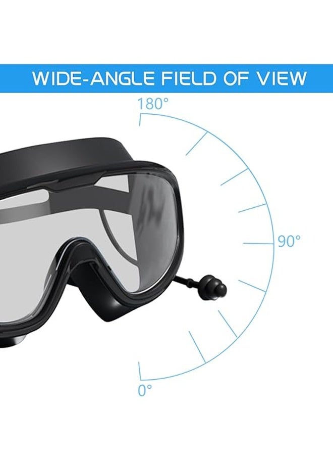 نظارات سباحة للبالغين مع سدادات أذن مقاومة للماء ومضادة للتسرب ومضادة للضباب وحماية من الأشعة فوق البنفسجية ونظارات غوص لركوب الأمواج والتجديف بالكاياك، لون أسود - Image 5