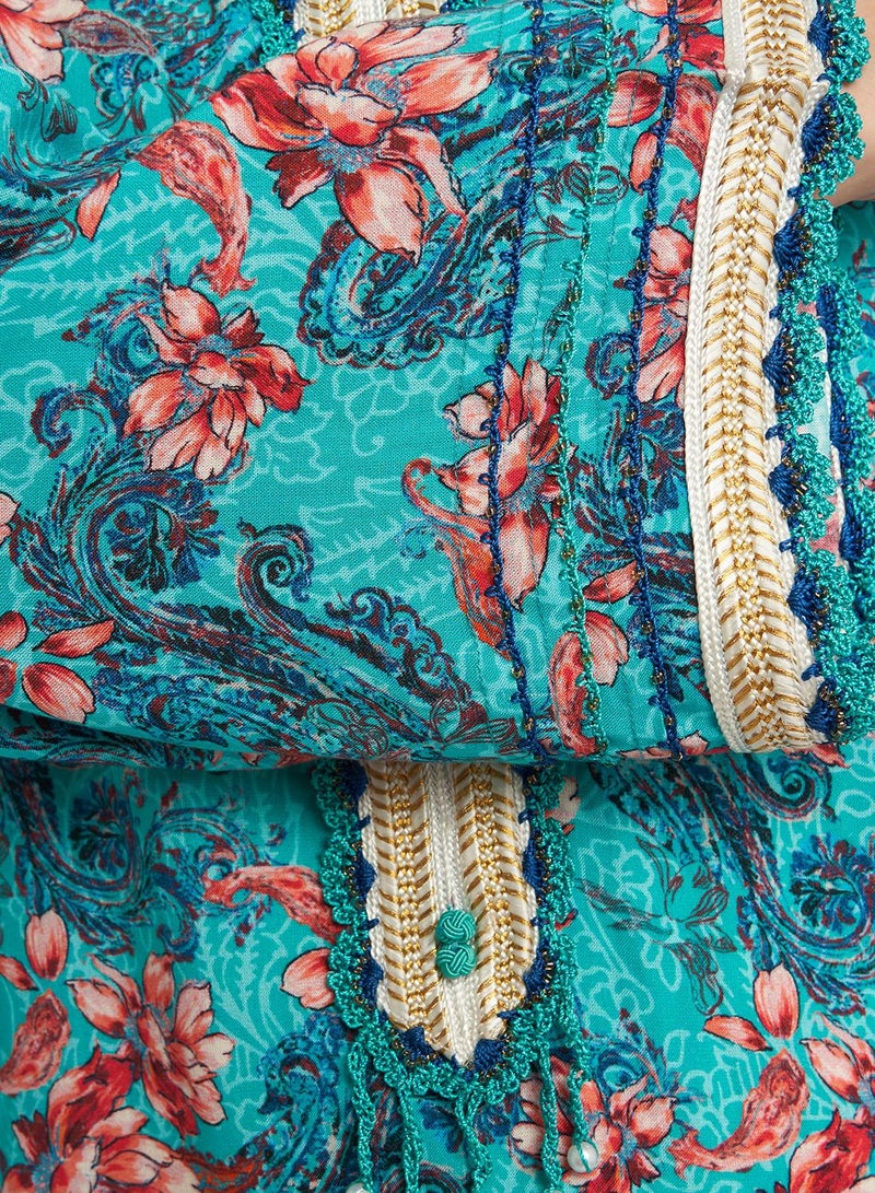 KASHKHA Floral Printed Rayon Crochet Lace Work Jalabiya - Image 5