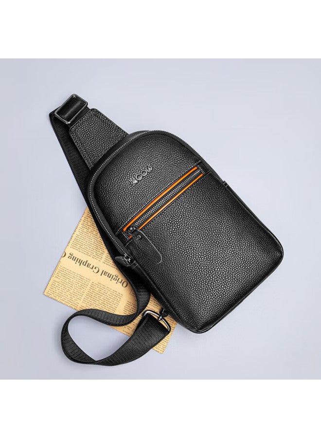 Cow Men's Genuine Leather Chest Bag First Layer Cowhide Shoulder Bag Fashion Crossbody Travel Waist Bag C-8630 Black - Image 5