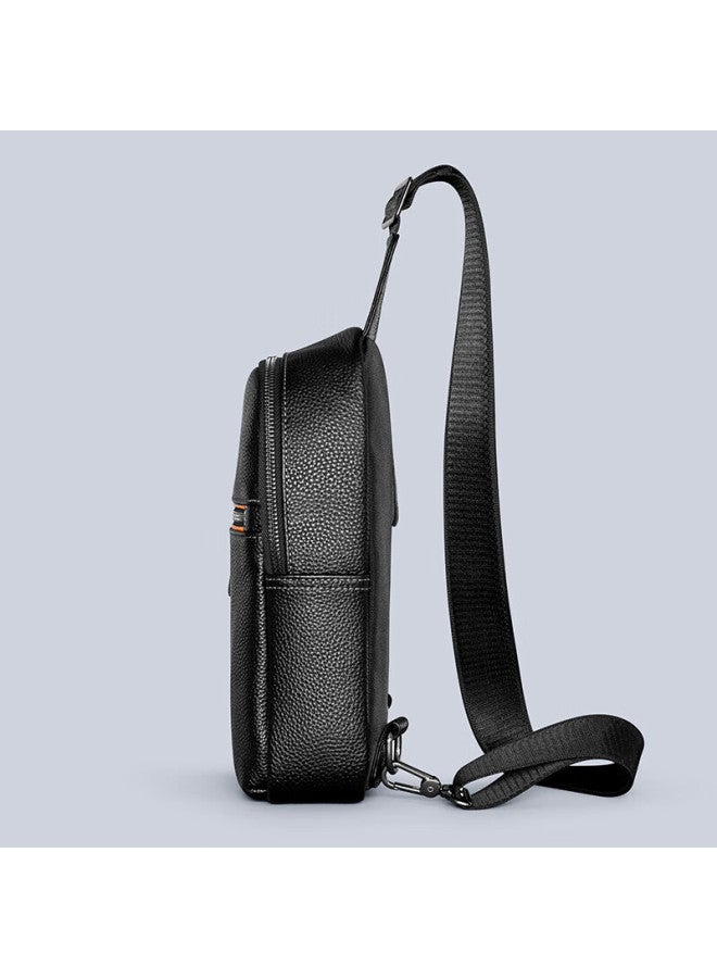 Cow Men's Genuine Leather Chest Bag First Layer Cowhide Shoulder Bag Fashion Crossbody Travel Waist Bag C-8630 Black - Image 3