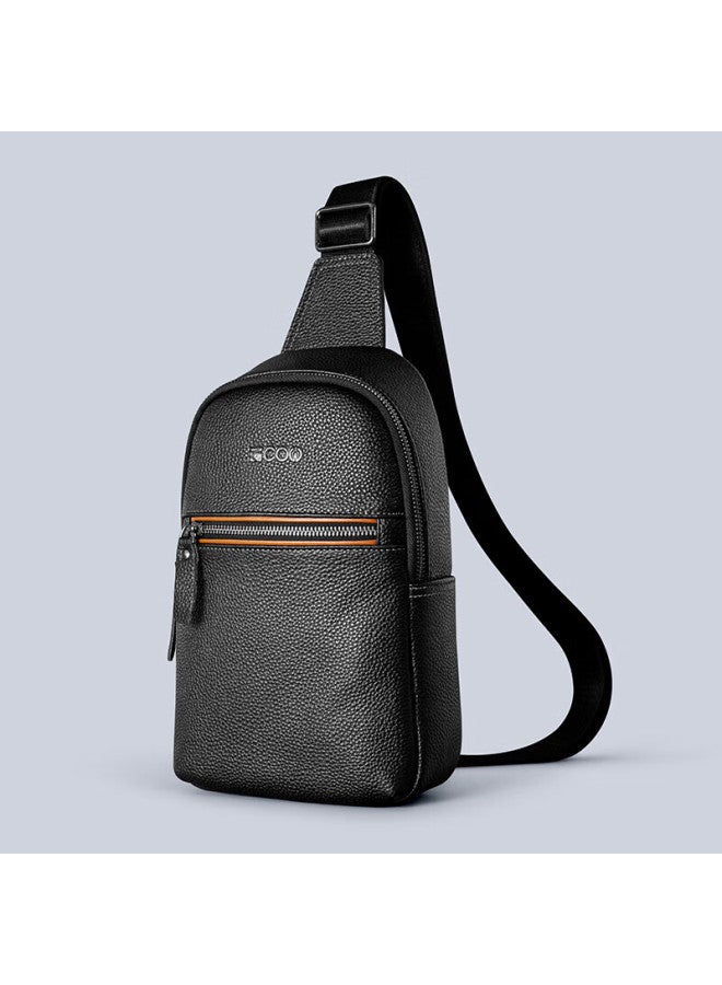 Cow Men's Genuine Leather Chest Bag First Layer Cowhide Shoulder Bag Fashion Crossbody Travel Waist Bag C-8630 Black - Image 1