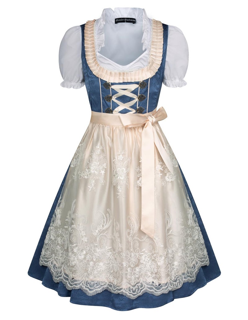 Scarlet Darkness Womens 3 Pcs German Dirndl Dress Costumes for Bavarian Oktoberfest Carnival Blue 2XL