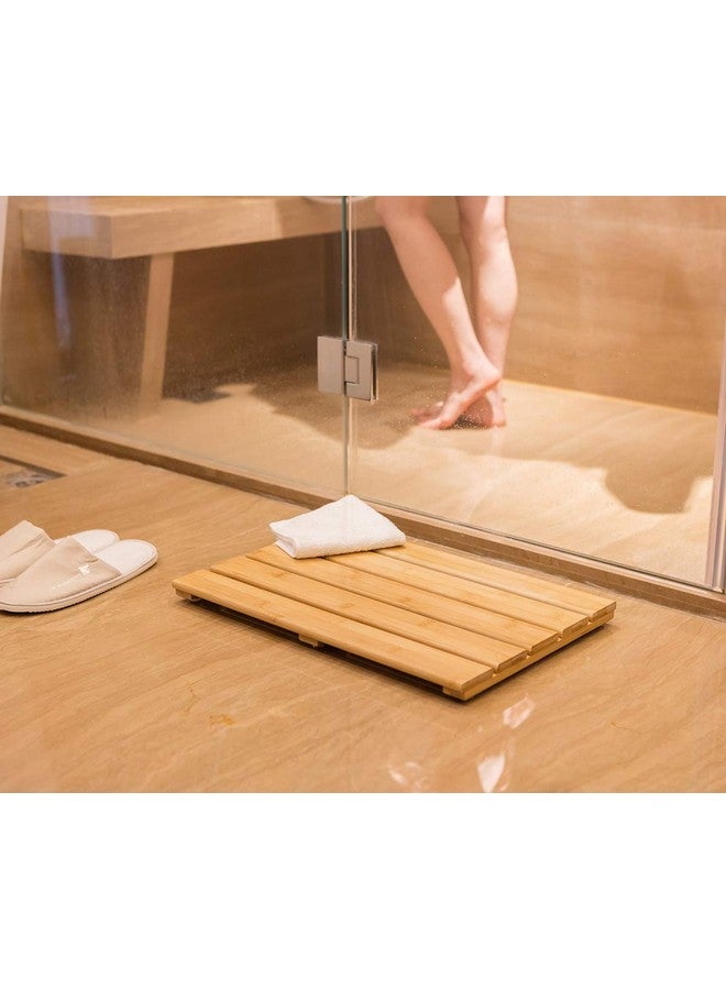 GOBAM GOBAM Bamboo Bath Mat, Medium, 22.8 x 13 x 1.3 inches - Non-Slip Floor Mat for Bathroom, Spa, Sauna, Kitchen, Indoor & Outdoor Spaces, Shower Mat for Bathroom Decor - Natural  - Image 5