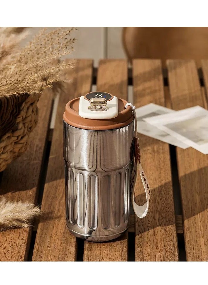 AROAQ - Coffee Cup With Temperature Display, Portable Led Temperature Display Cup Water Bottle, Large Capacity Stainless Steel Insulated Water Cup, Durable Thermal Coffee Mug For Home Travel Sport, (Silver) - Image 1