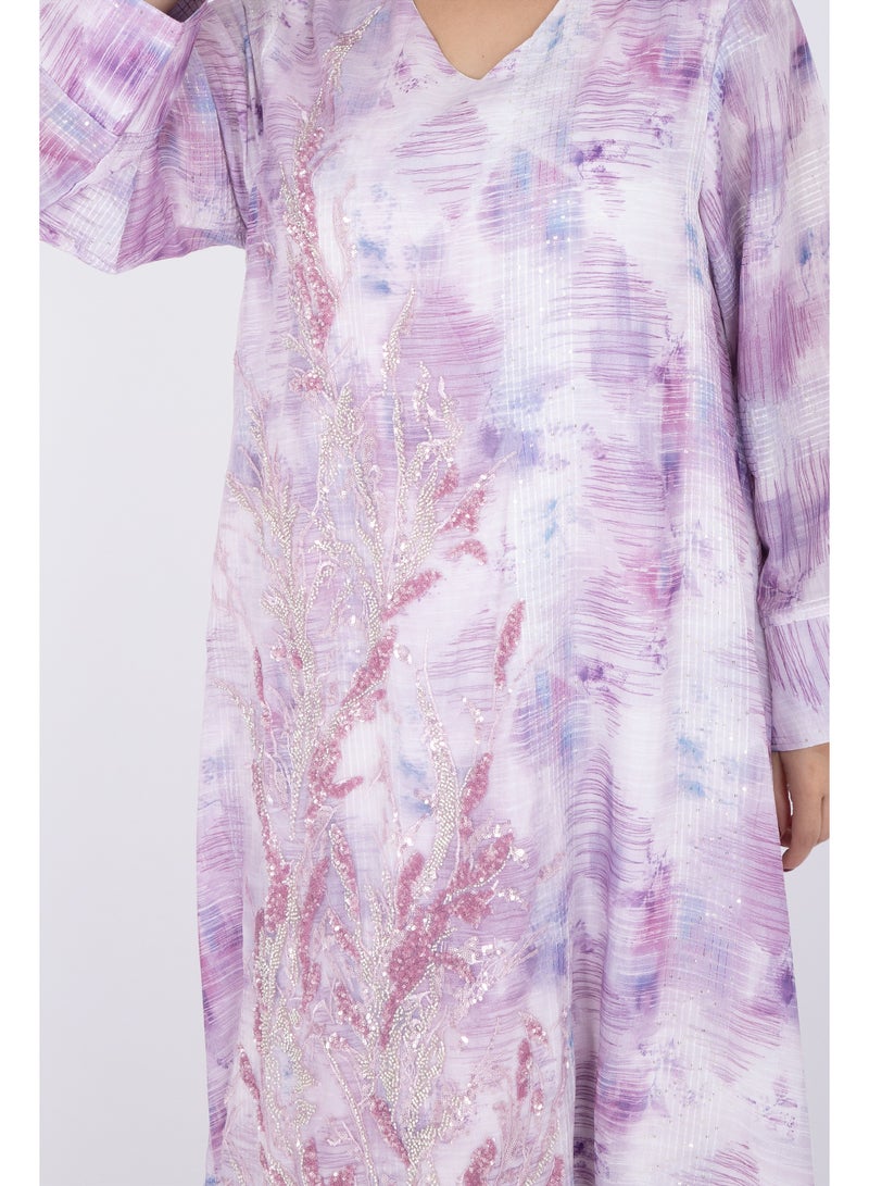 اكسا جلابية مطرزة بالكريستال بتصميم رقيق - Image 2