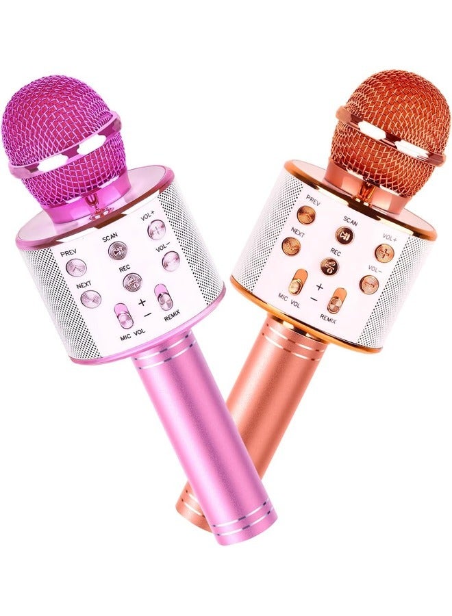 ELTRAZONE 2-Pack Bluetooth Karaoke Microphones for Kids - Portable Singing Toys for Girls and Boys, Ideal Birthday Gifts (Rose Gold & Pink) - Image 1